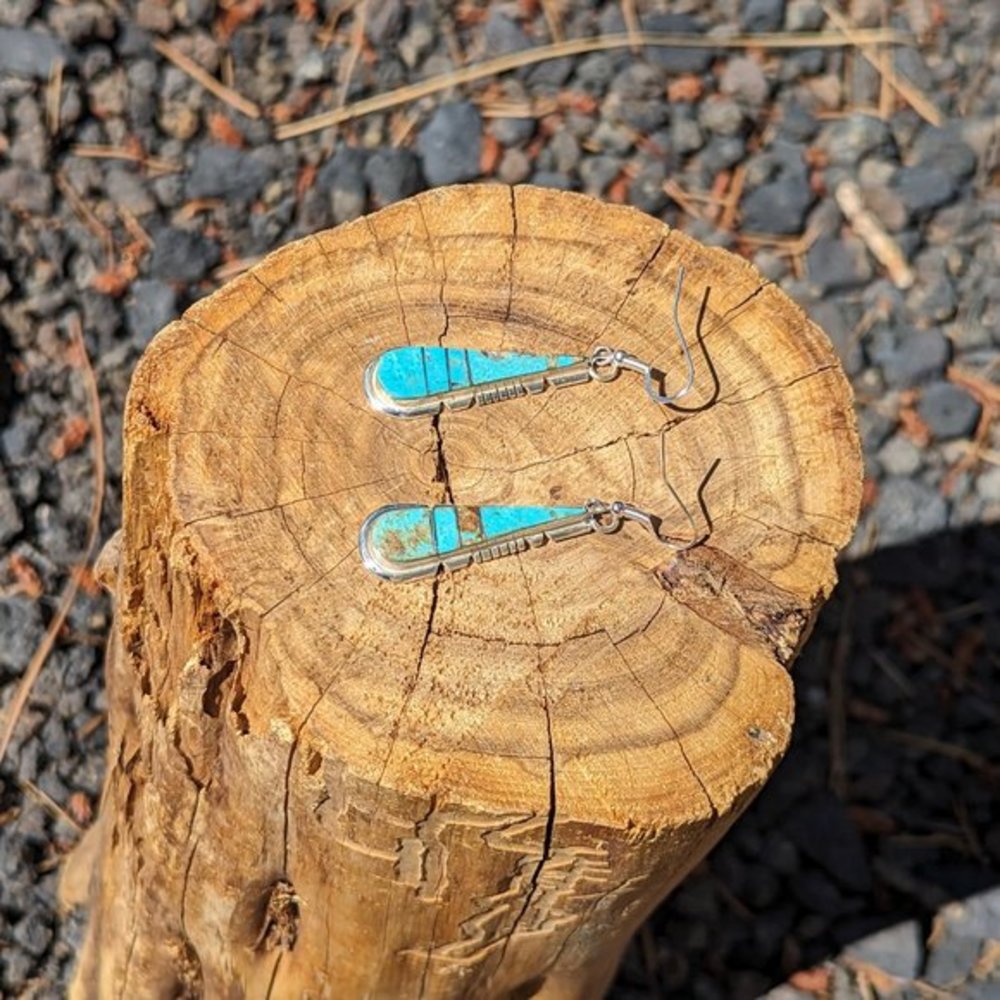 Native American Dangle Earrings Raindrop Turquoise Zuni‎ Handmade Jewelry*** - Picture 9 of 10